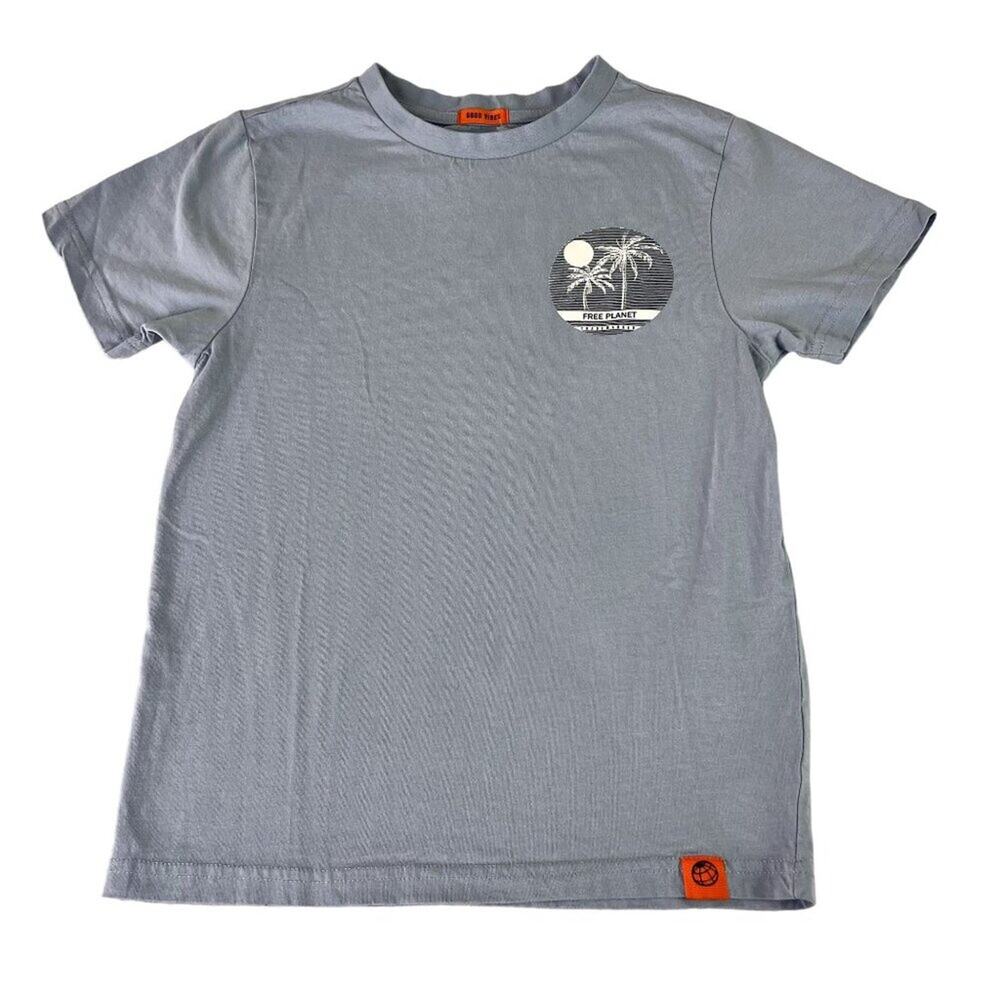 Boys Free Planet Good Vibes T-Shirt Tee Blue Small Organic Cotton Blend